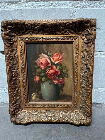 antiek schilderij bloemen miniatuur rozen bloemen roos  beschikbaar voor biedingen