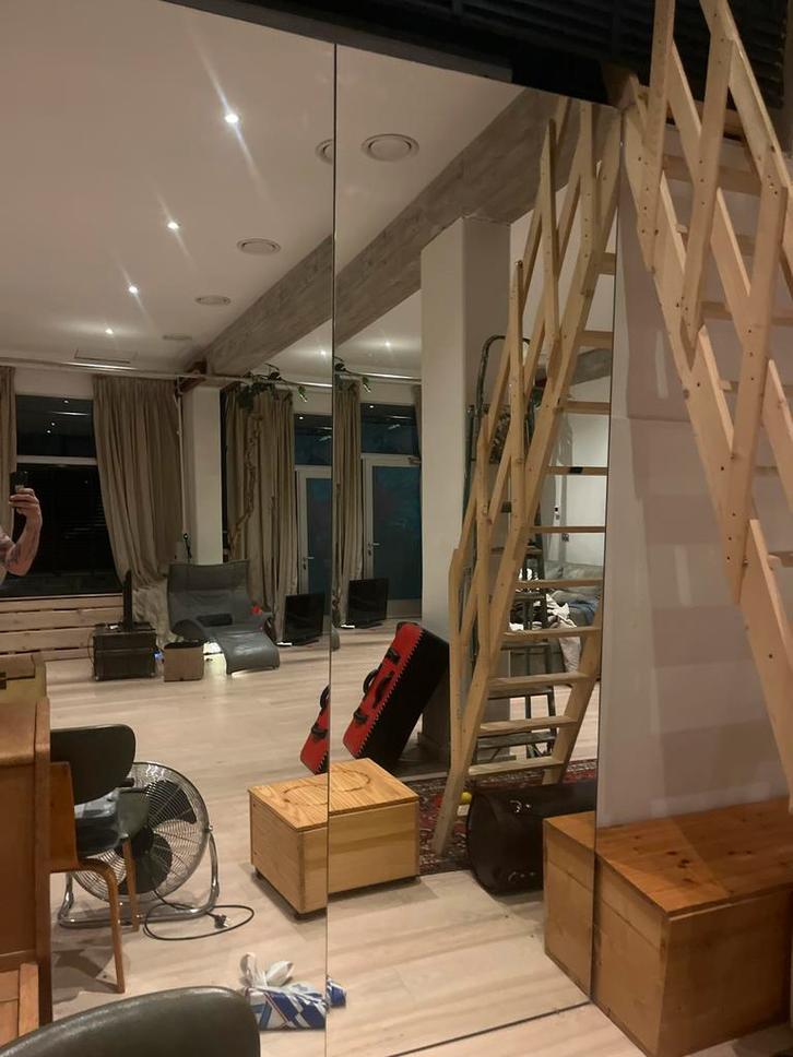 Spiegel wand 4 delen, Huis en Inrichting, Woonaccessoires | Spiegels, Gebruikt, 125 cm of meer, 150 tot 200 cm, Rechthoekig, Ophalen of Verzenden