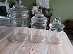 Set van 3 leuke voorraad potten met deksel van geslepen glas, Ophalen of Verzenden, Zo goed als nieuw