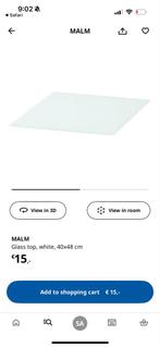 Malm Nachtkast Glasplaat 40x48cm, Minder dan 50 cm, Ophalen of Verzenden, Tafelblad, Rechthoekig