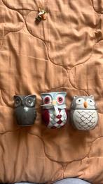 Drie uilen: 1 kaars, 1 decoratie en 1 holle uil, Ophalen of Verzenden, Zo goed als nieuw, Overige materialen, Minder dan 25 cm