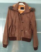 Als nieuw! Bruine leren winterjas met muts, maat 42, Kleding | Dames, Jassen | Winter, Bruin, Maat 42/44 (L), Ophalen of Verzenden