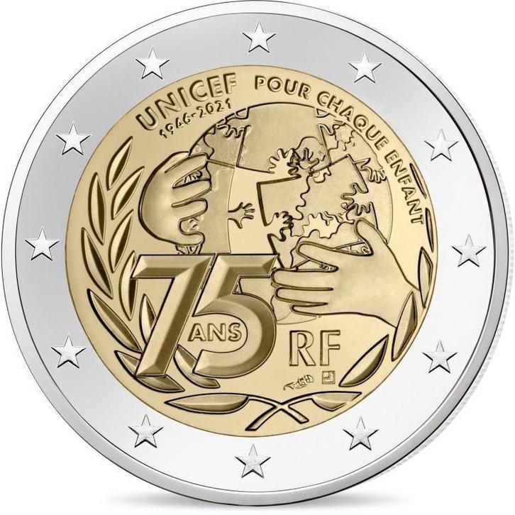 2 euro Frankrijk 2021 - Unicef (UNC), Postzegels en Munten, Munten | Europa | Euromunten, Losse munt, 2 euro, Frankrijk, Ophalen of Verzenden