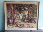 Vintage geborduurd schilderij herten bambi bos, Antiek en Kunst, Kunst | Schilderijen | Klassiek, Ophalen