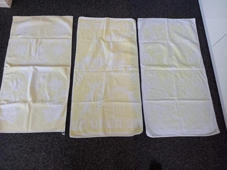 * Retro set 3 vintage handdoeken, geel wit, jaren 70 *, Verzamelen, Retro, Persoonlijke verzorging, Verzenden