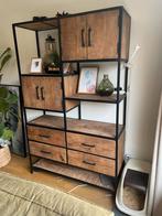 Stijlvolle open kast met hout en zwart metaal industrieel, Huis en Inrichting, Kasten | Stellingkasten, Ophalen, Zo goed als nieuw