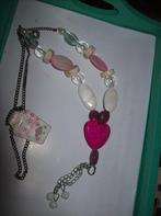 Ketting Kleine schakels Roze tinten Steen Hart Hanger, Verzenden, Nieuw, Met edelsteen, Steen of Mineraal