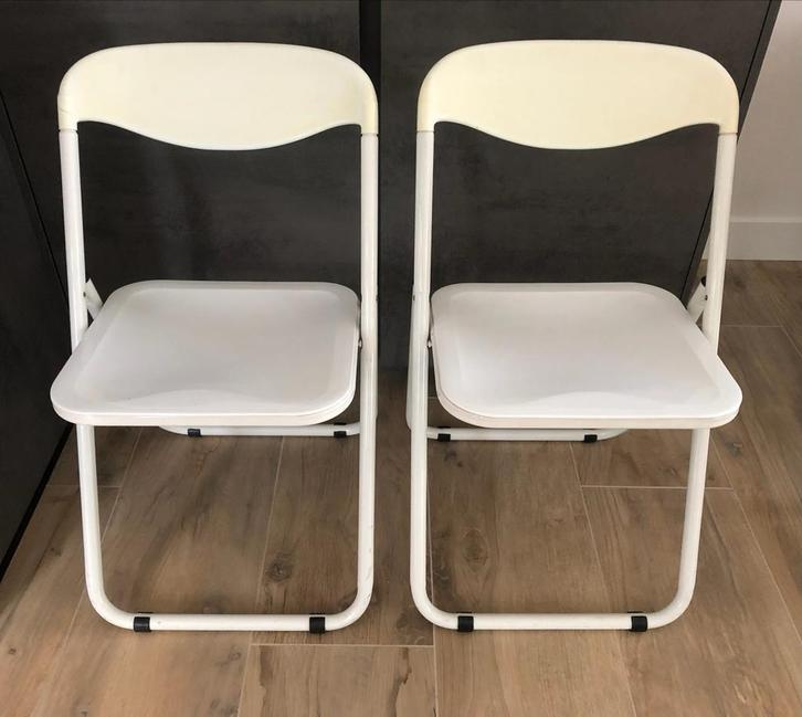2 Vintage IKEA Klapstoelen Ted Niels Gammelgaard '80, Huis en Inrichting, Stoelen, Gebruikt, Twee, Kunststof, Wit, Ophalen