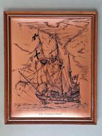 koper ets galjoen schip The Golden Hind gouden hinde 34x42cm, Ophalen of Verzenden