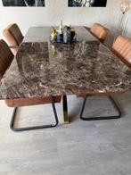 Richmond Eettafel Bruin Marmer met Gouden Poten, Ophalen, Gebruikt, 200 cm of meer, 50 tot 100 cm