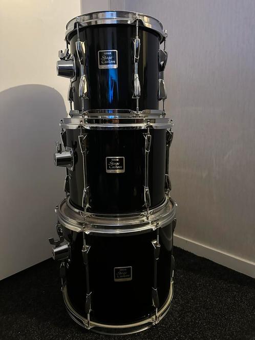 Yamaha Stage Custom 10/12/14 Toms + Tomhouders | Raven Black, Muziek en Instrumenten, Drumstellen en Slagwerk, Zo goed als nieuw
