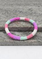 Glaskralen armband - roze en wit - RB221, Overige materialen, Verzenden, Nieuw, Nepalhandwerk.nl