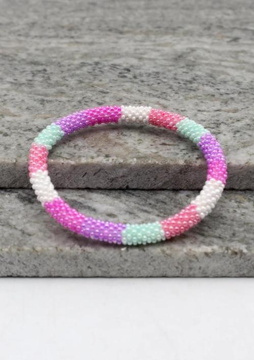 Glaskralen armband - roze en wit - RB221, Sieraden, Tassen en Uiterlijk, Armbanden, Nieuw, Overige materialen, Verzenden