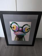 Kleurrijk schilderij van kikker met bril, Minder dan 50 cm, Ophalen of Verzenden, Zo goed als nieuw, Schilderij