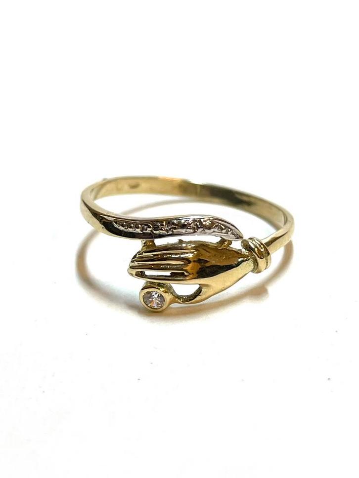 14k gouden ring met een zirkonia, Sieraden, Tassen en Uiterlijk, Ringen, Zo goed als nieuw, Dame, 18 tot 19, Goud, Met edelsteen