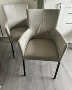 twee gebroken wit leren stoelen, Huis en Inrichting, Stoelen, Ophalen, Metaal, Twee, Wit