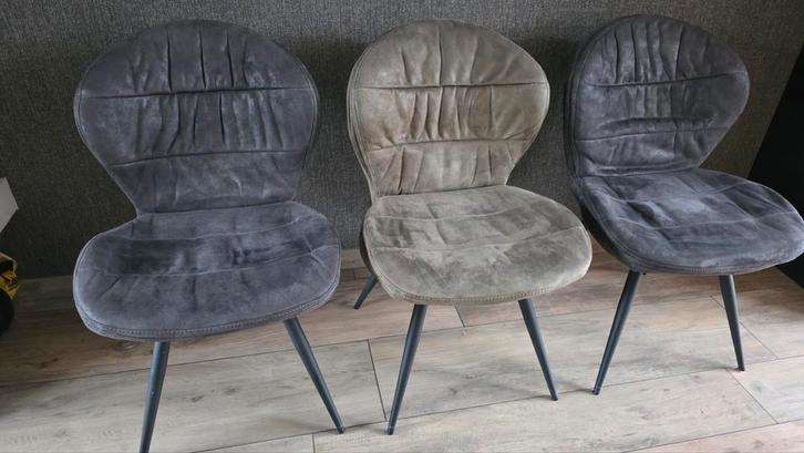 Suedelook stoelen - antraciet/mosgroen, Huis en Inrichting, Stoelen, Grijs, Ophalen