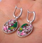 Lotusbloemen 925 sterling zilveren set met zirkonen, Nieuw, Ophalen of Verzenden, Met edelsteen, Knopjes of Stekers