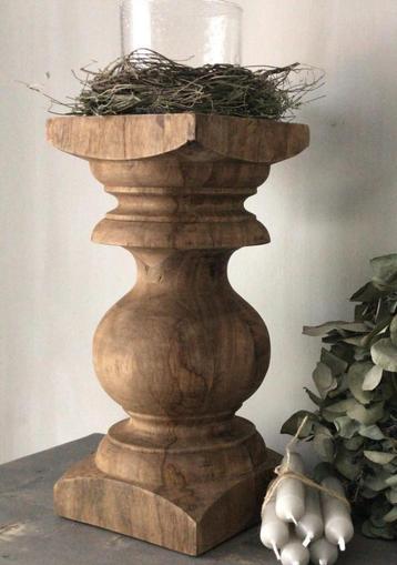 Baluster- Kandelaar - Massief Hout - landelijk stoer beschikbaar voor biedingen