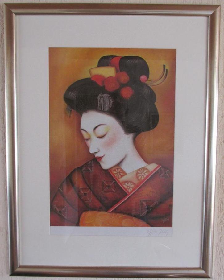 Hilly Jansen - Japanse vrouw - Zeefdruk – Gesigneerd, Antiek en Kunst, Kunst | Schilderijen | Modern, Ophalen