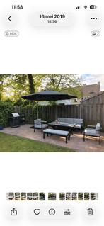 Tuinset met parasol en opbergkist voor kussens, Ophalen, Gebruikt, Aluminium, Tuinset