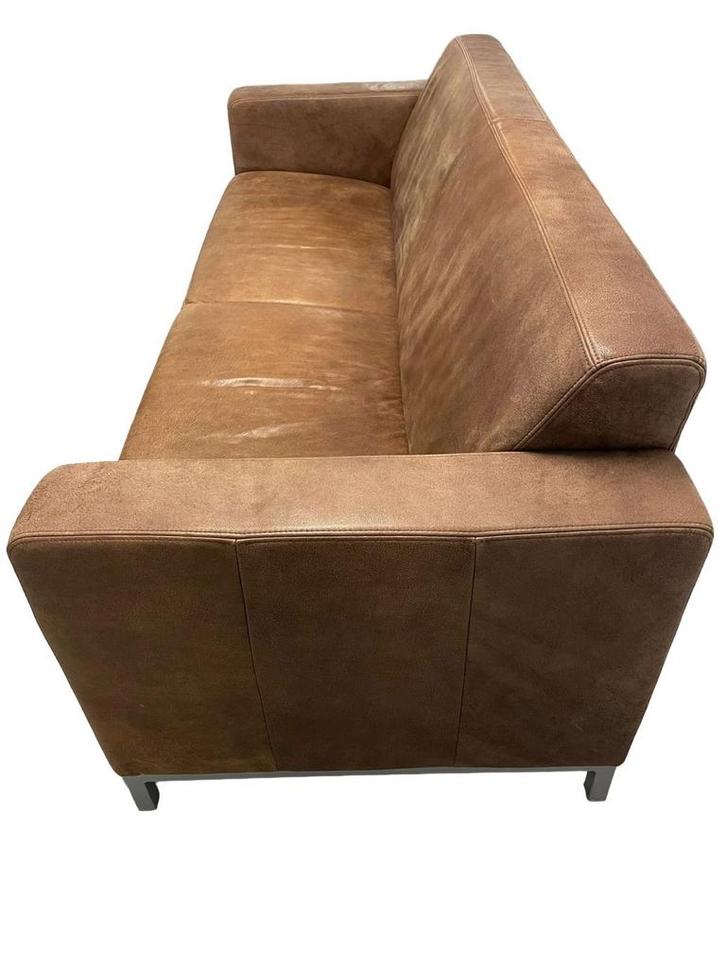 Luxe Montel Kalfsleren Bank + Hocker, Huis en Inrichting, Banken | Bankstellen, Zo goed als nieuw, Rechte bank, Driepersoons, 200 tot 250 cm