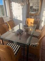 Unieke design tafel. Zwaar glas/ijzer. Op-maat gemaakt, Ophalen, 50 tot 100 cm, Zo goed als nieuw, Vijf personen of meer