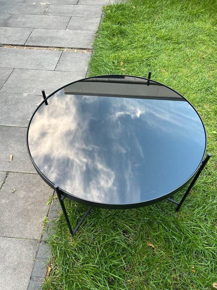 Zuiver Bijzettafel Zwart Glas, Huis en Inrichting, Tafels | Salontafels, Gebruikt, Minder dan 50 cm, 50 tot 100 cm, Rond, Glas