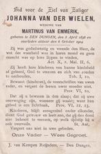 Wielen Johanna 1838 Den Dungen 1904, Verzamelen, Ophalen of Verzenden, Bidprentje