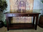 Donker teakhouten sidetable, wandcnsole, haltafel afm. 140x3, Ophalen, Zo goed als nieuw, 25 tot 50 cm, Rechthoekig