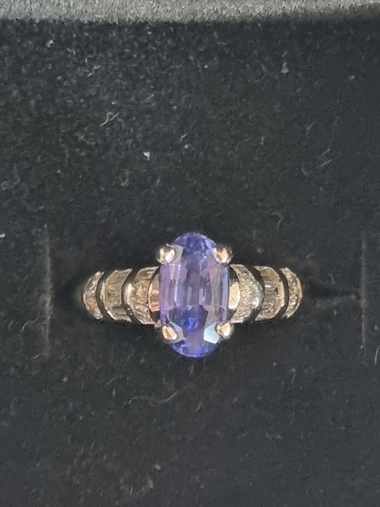 Platina, tanzaniet en diamant ring, Ophalen of Verzenden, Goud