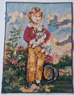 Vintage borduurwerk: Jongen met hondje, leuk voor tas/kussen, Ophalen