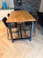 Hoge tafel met barkrukken, Ophalen, 100 tot 150 cm, Eikenhout, 50 tot 100 cm