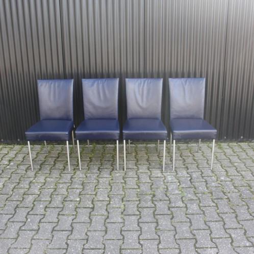 4 x Stoel Jeanne Bert Plantagie, Huis en Inrichting, Stoelen, Gebruikt, Vier, Leer, Metaal, Blauw, Ophalen