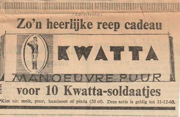 Retro reclame 1962 Kwatta Manoeuvre pure chocolade beschikbaar voor biedingen