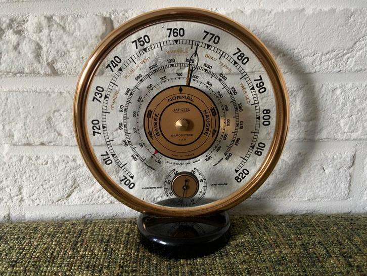 Vintage Design Barometer Temperatuurmeter Weerstation Jaeger, Audio, Tv en Foto, Weerstations en Barometers, Zo goed als nieuw