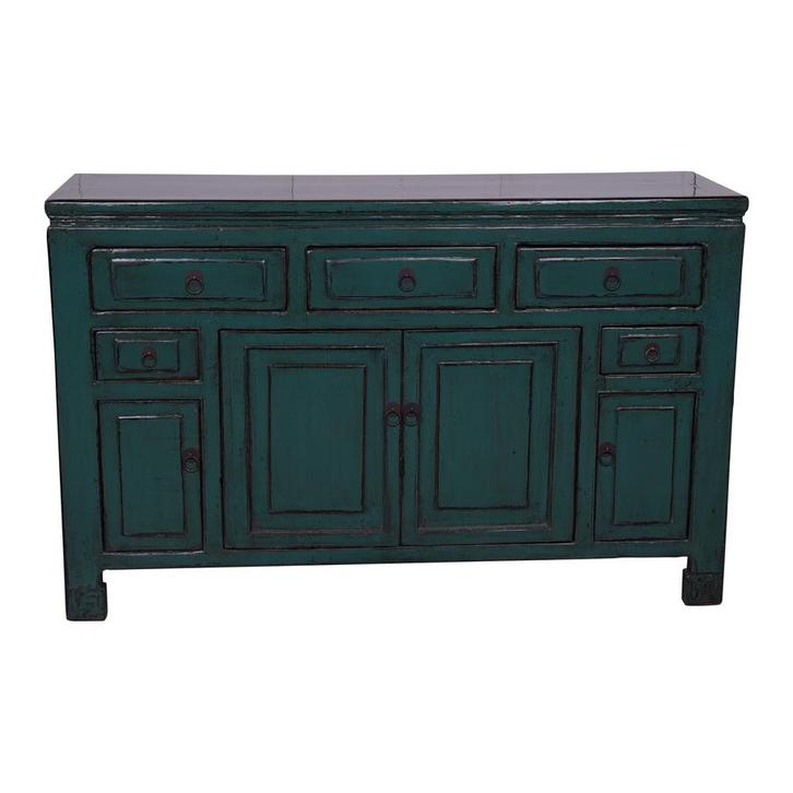 Oosters blauw dressoir, Huis en Inrichting, Kasten | Dressoirs, Nieuw, 100 tot 150 cm, 25 tot 50 cm, Met lade(s), Teakhout, Overige houtsoorten