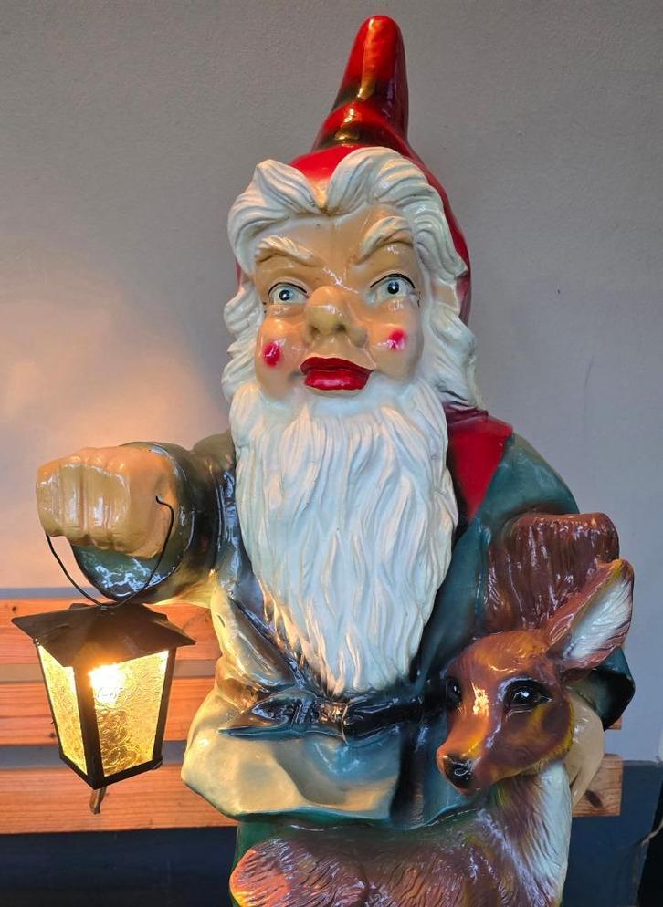 XXL Kabouter met ree en licht, Tuin en Terras, Tuinbeelden, Zo goed als nieuw, Tuinkabouter, Kunststof, Ophalen
