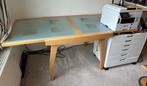 Extendable table wood/glass, Huis en Inrichting, Tafels | Eettafels, Ophalen, Gebruikt, 50 tot 100 cm, I am not sure which wood it is