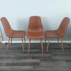 3 Eetkamerstoelen JONSTRUP cognac kunstleer/eiken kleur, Gebruikt, Metaal, Scandinavisch, Ophalen of Verzenden