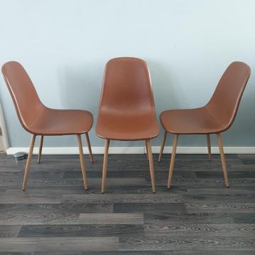 3 Eetkamerstoelen JONSTRUP cognac kunstleer/eiken kleur