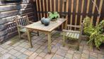 hardhouten tafel met twee stoelen, Tuin en Terras, Ophalen, Gebruikt, 2 zitplaatsen