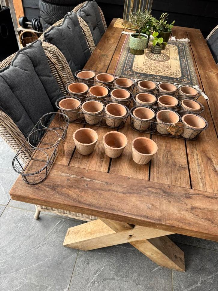 setjes met 3 stuks hand made robert en stevens bloempotten, Tuin en Terras, Bloempotten, Nieuw, Terracotta, Binnen, Balkon, Tuin