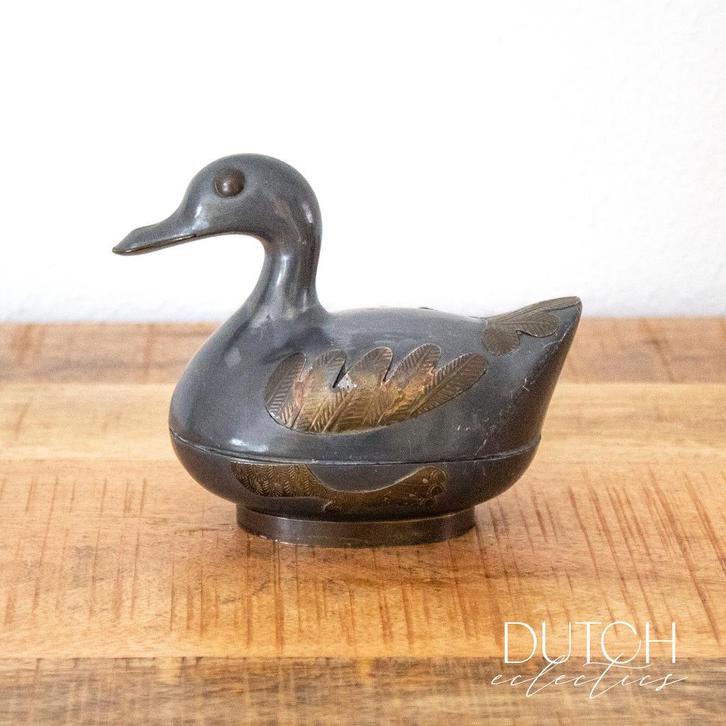 Vintage Metalen Eendendoosje Gemaakt van Tin en Messing, Antiek en Kunst, Curiosa en Brocante, Ophalen of Verzenden