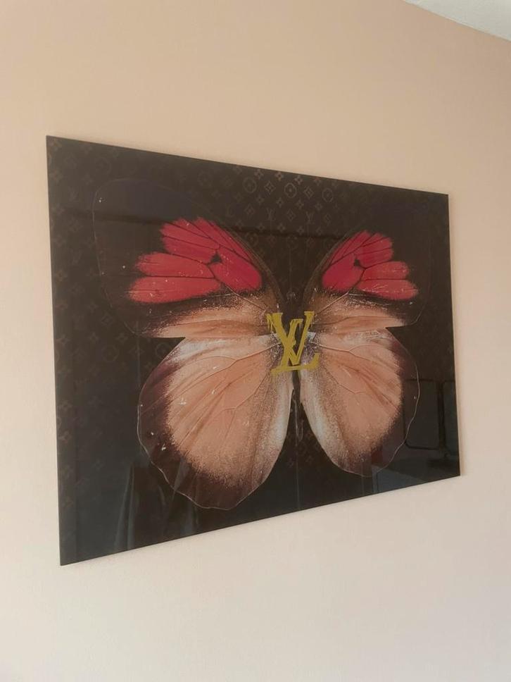 Glasschilderij - Louis Vuitton VLINDER - Ter Halle - 80x60cm, Huis en Inrichting, Woonaccessoires | Schilderijen, Tekeningen en Foto's