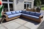 Showroomuitverkoop: loungebank Steigerhout met kussens, 6 zitplaatsen, Steigerhout, Ophalen of Verzenden, Zo goed als nieuw