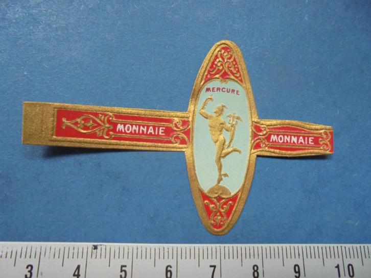Oude sigarenband MONNAIE met afbeelding MERCURE, Verzamelen, Rookartikelen, Aanstekers en Luciferdoosjes, Zo goed als nieuw, Sigarenbandjes