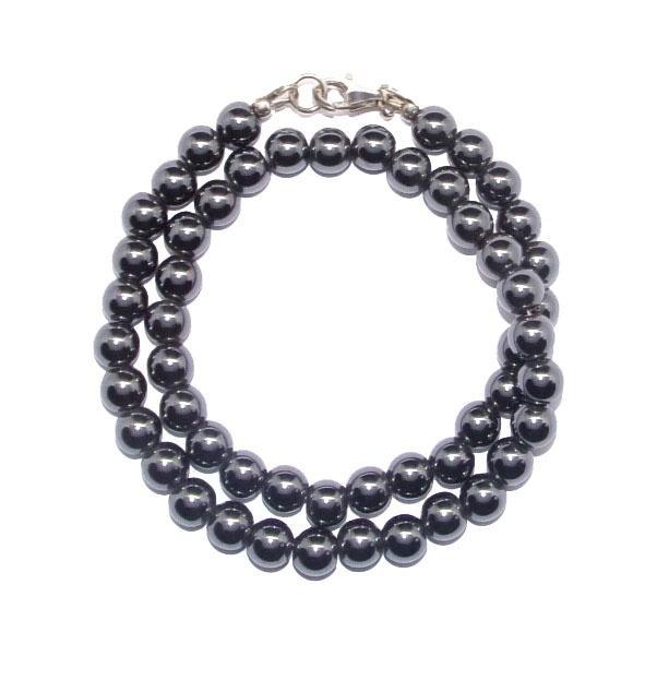 Halsketting Hematiet  Kralen 8 mm  925 sterling zilver, Verzamelen, Mineralen en Fossielen, Mineraal, Ophalen of Verzenden