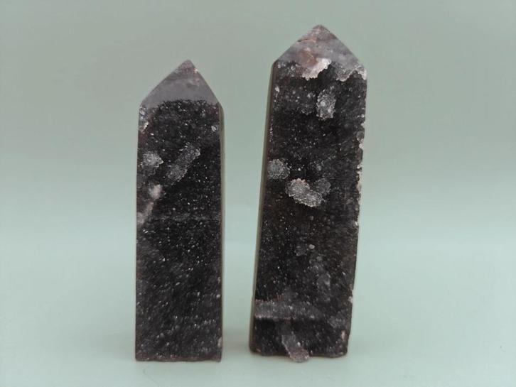 Set van 2 Sfaleriet Torens - 209 gram - Glinsterend zwart, Verzamelen, Mineralen en Fossielen, Mineraal, Ophalen of Verzenden