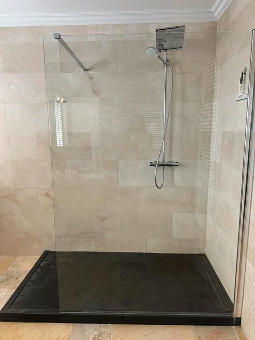 Glazen Douche Scherm met Douchebak zwart steen, Huis en Inrichting, Badkamer | Badkamermeubels, Gebruikt, Overige typen, 200 cm of meer